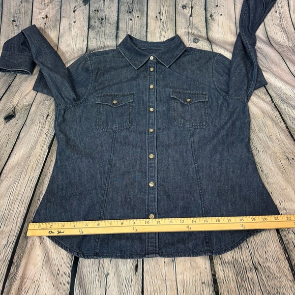 Talbots Dark Wash Blue Denim Button Down Shirt 100% Cotton Long Sleeve Sz Large - Picture 8 of 10